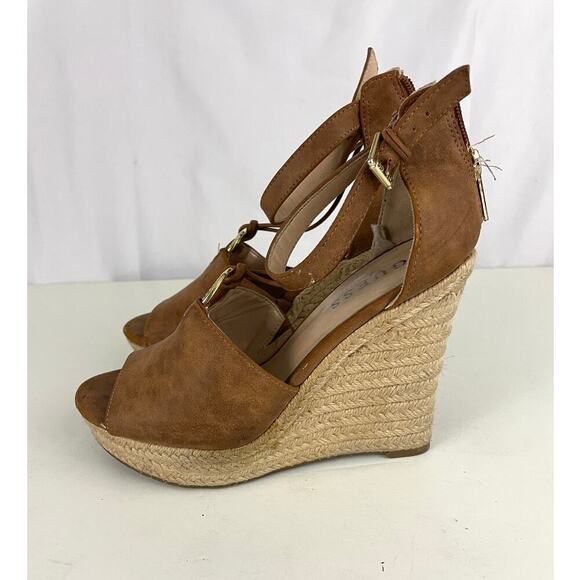 Guess Brown Platform Wedges 7 M Women's Ankle Strap - Picture 6 of 7